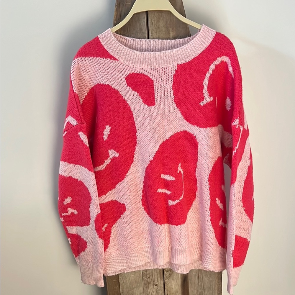 Pink on Pink SMILEY retro sweater Altar’d State